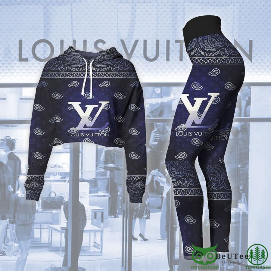 Highend Luxury LV Dark Blue Pattern Crop Hoodie and Legging