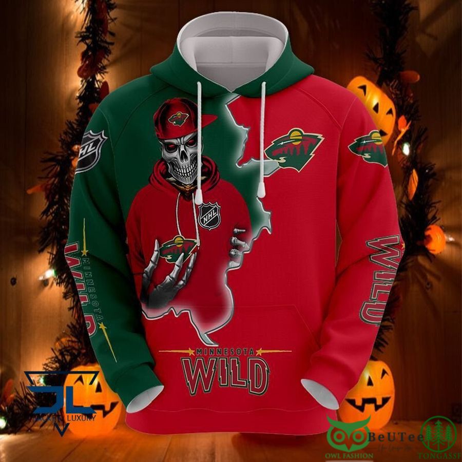 Minnesota Wild NHL Skull 3D Hoodie Sweatshirt Jacket
