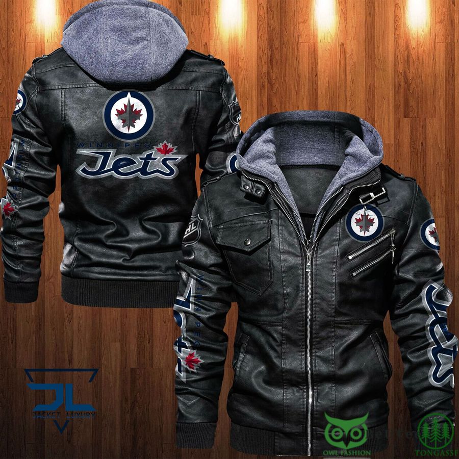 55 Winnipeg Jets NHL Black 2D Leather Jacket