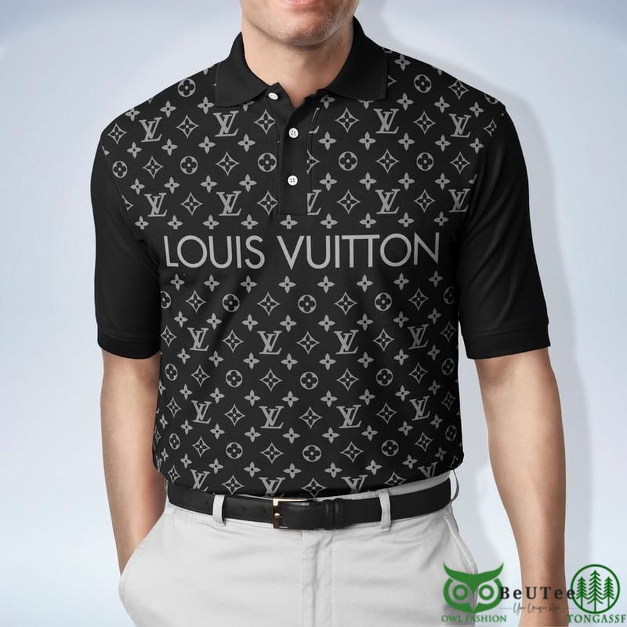 LV Louis Vuitton Black Logo 3D polo