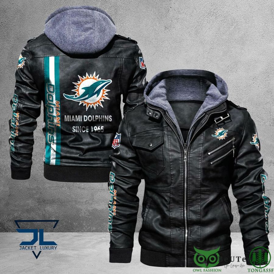 Miami Dolphins Logo NFL Black 2D Leather Jacket
