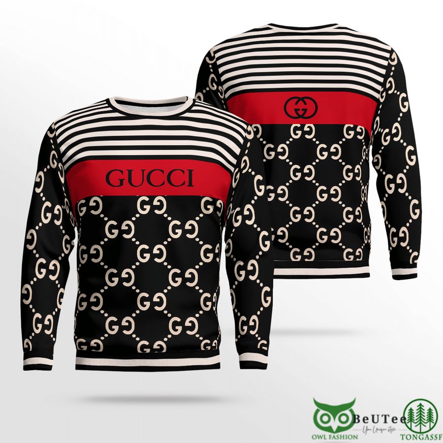 Limited Edition Gucci Monogram Black 3D Ugly Sweater - Owl Fashion Shop