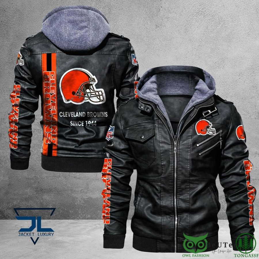 Cleveland Browns Logo NFL Black 2D Leather Jacket