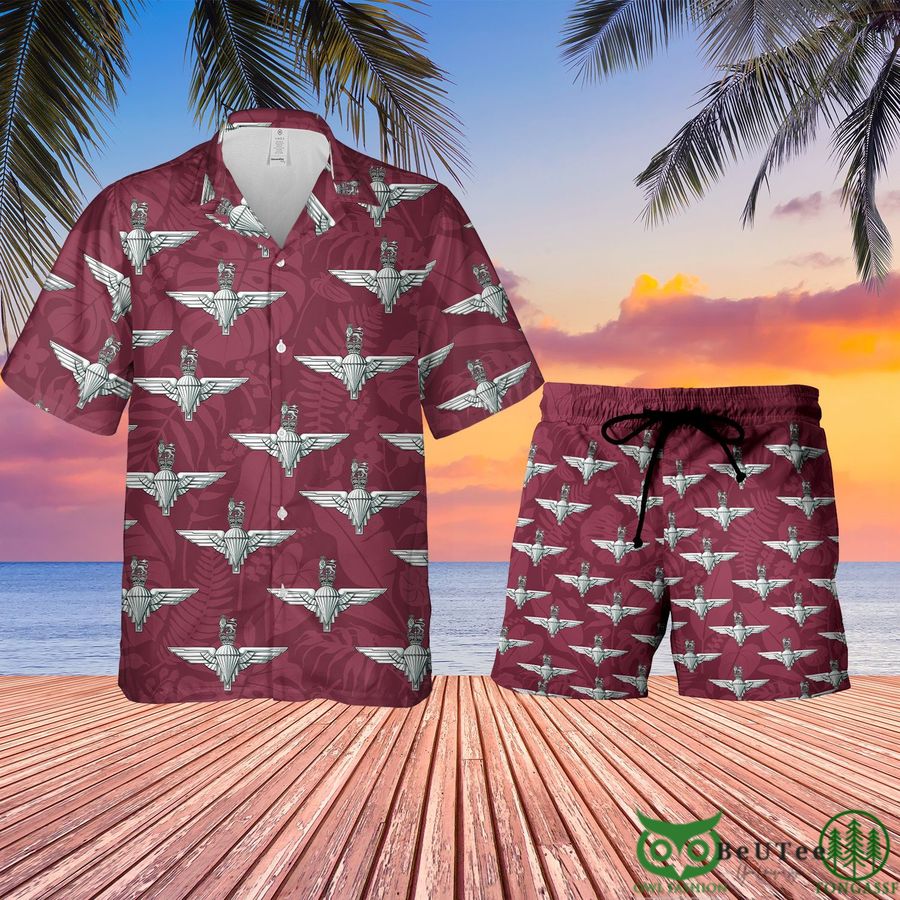 UK Parachute Regiment Badge Maroon Hawaiian Shirt Shorts