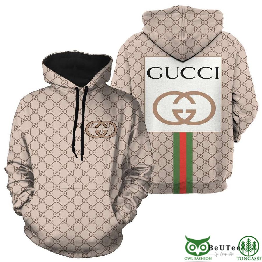 Highend Luxury Gucci Logo Dark Beige 3D Hoodie