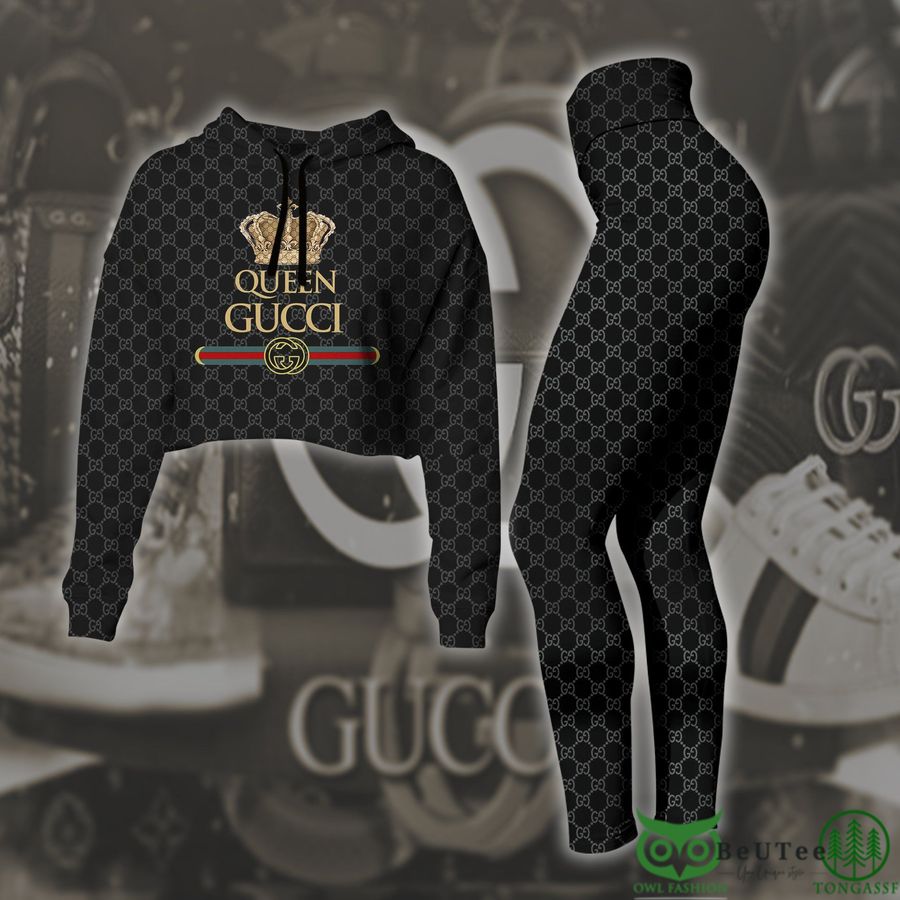 Highend Luxury Gucci Queen Black Crop Hoodie and Legging