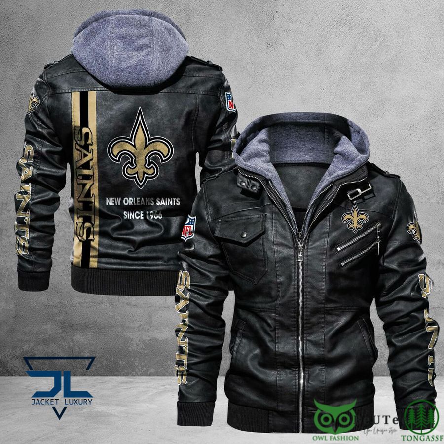 New Orleans Saints Logo NFL Black 2D Leather Jacket