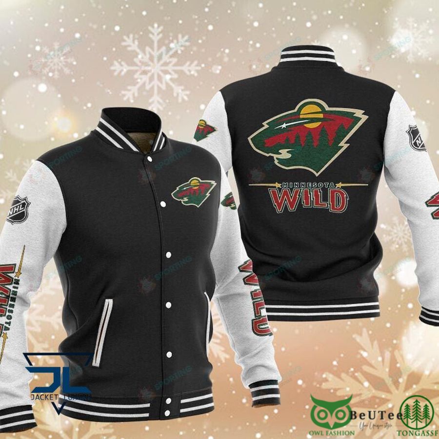 Minnesota Wild NHL Black Baseball Varsity Jacket
