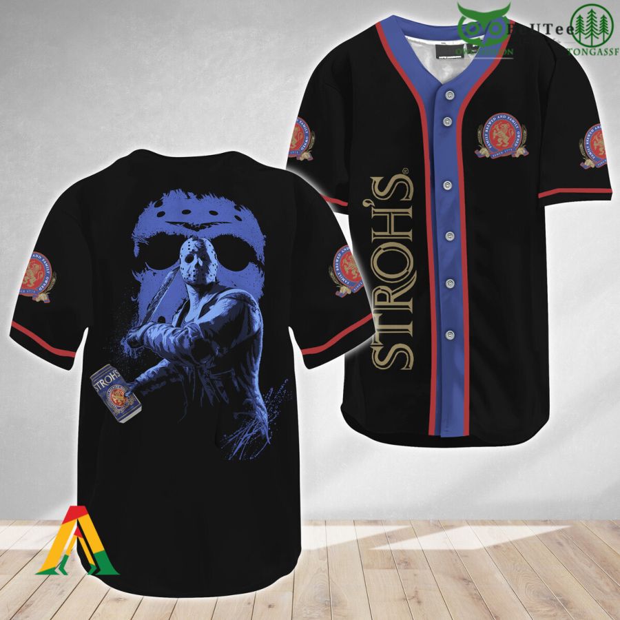 Jason Voorhees Halloween Friday The 13th Stroh's Beer Baseball Jersey Shirt