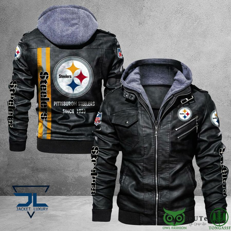Pittsburgh Steelers Logo NFL Black 2D Leather Jacket