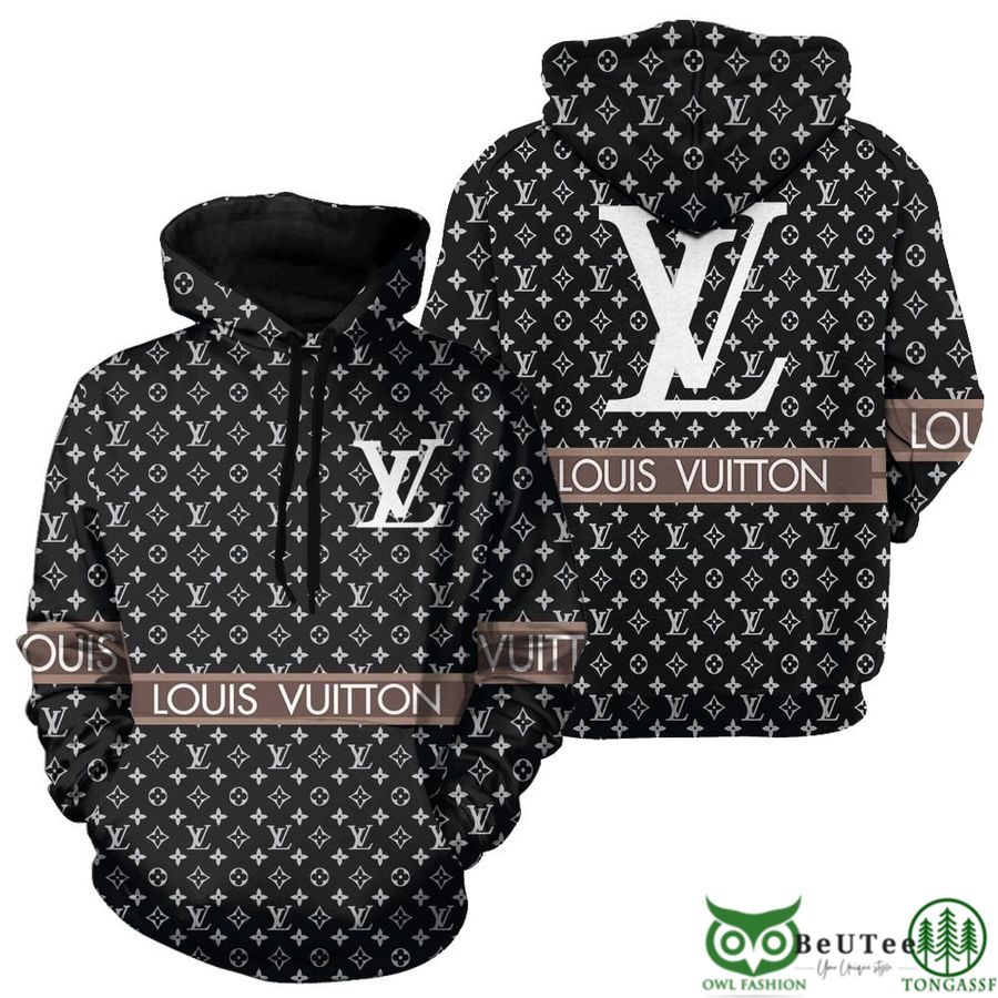 Luxury LV Black Monogram Name Stripe 3D Hoodie