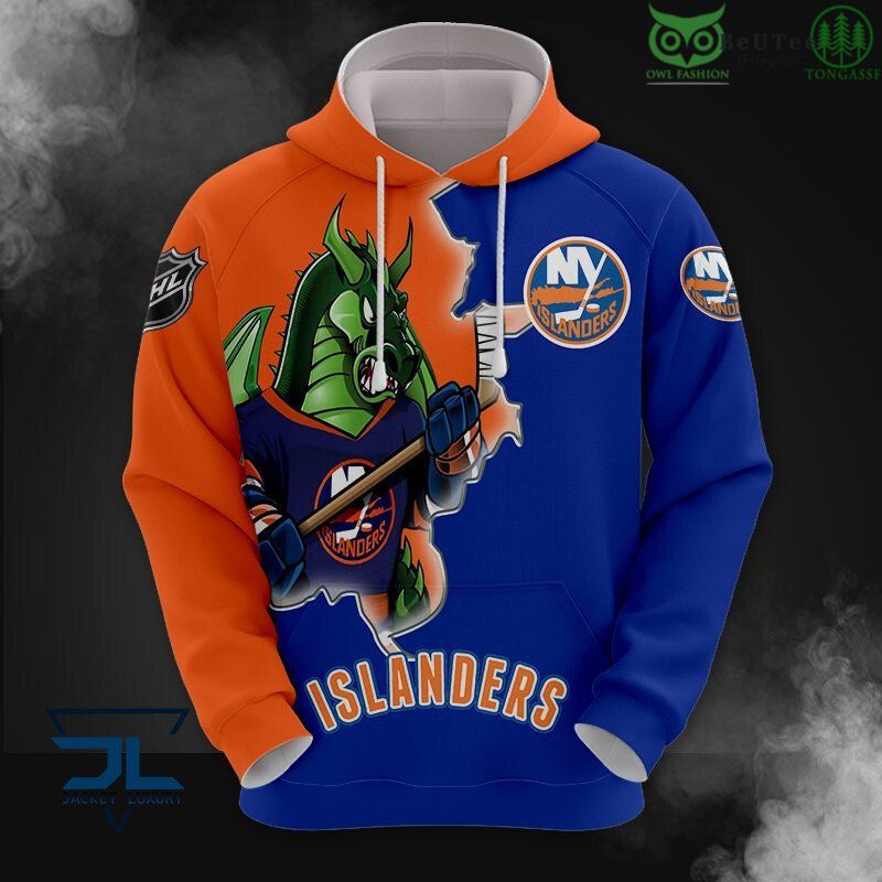 2 New York Islanders Dragon Mascot NHL Printed Hoodie Sweatshirt Tshirt