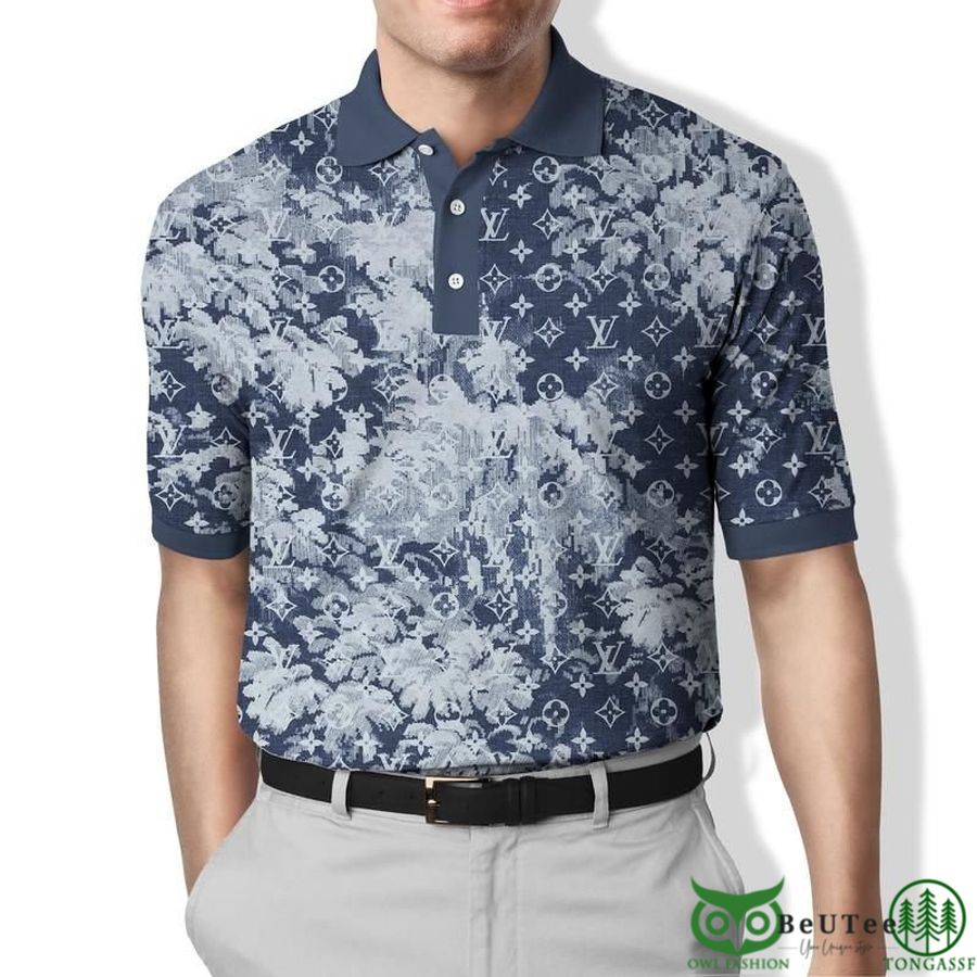 LV Louis Vuitton Blue Flower Bloom POLO SHIRT 