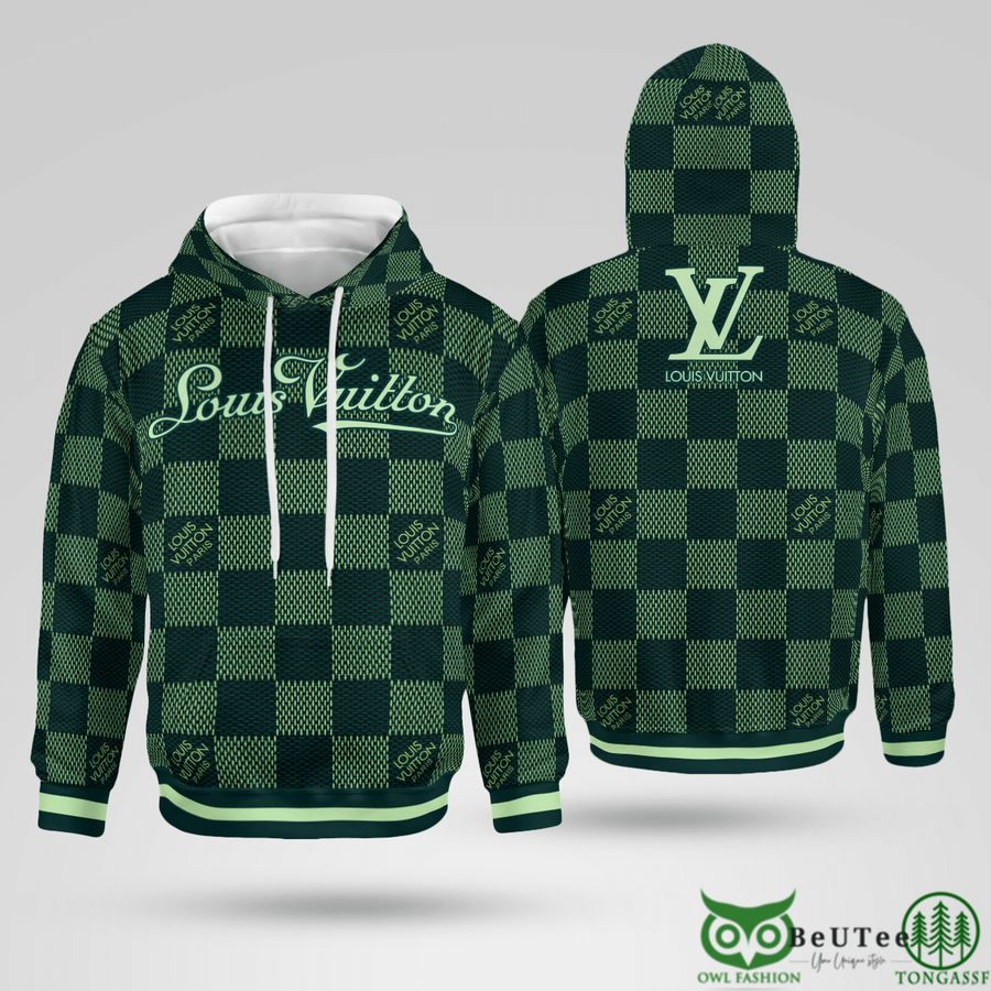 Limited LV Green Checkered 3D Hoodie 