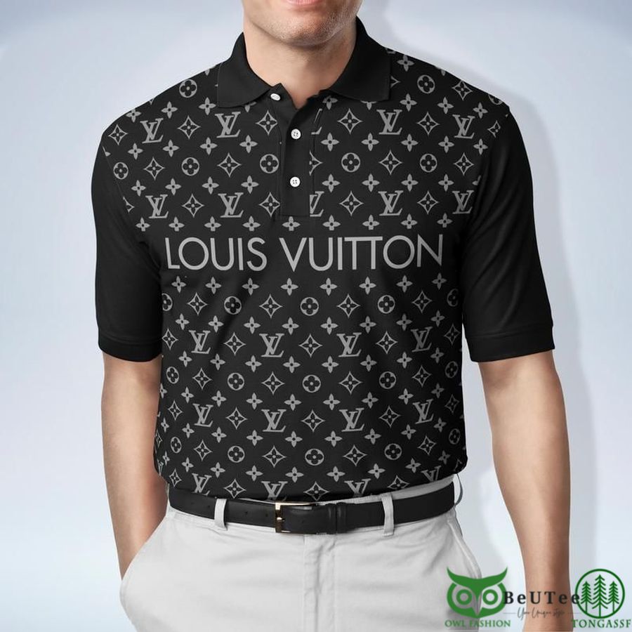 2 LV Louis Vuitton Black Logo 3D polo