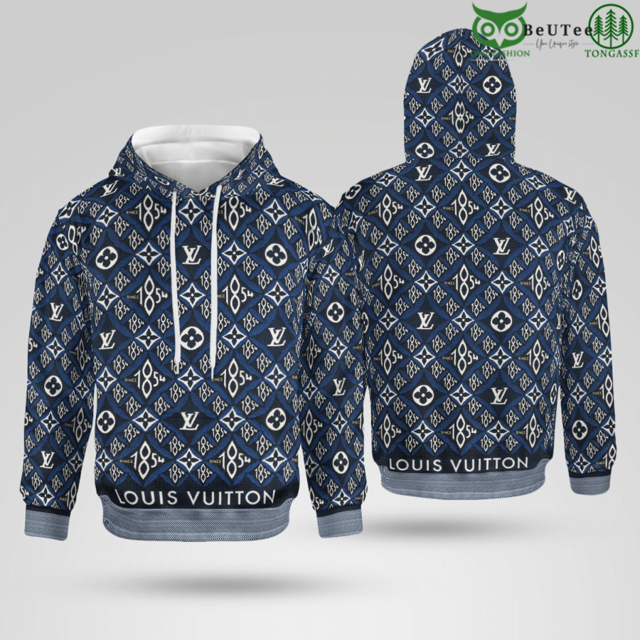 LV Louis Vuitton Big Monogram Blue Premium 3D Hoodie
