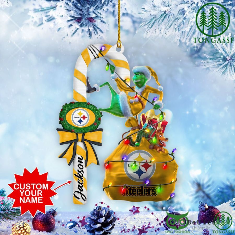 pittsburgh steelers nfl custom name grinch candy cane ornament 2 side
