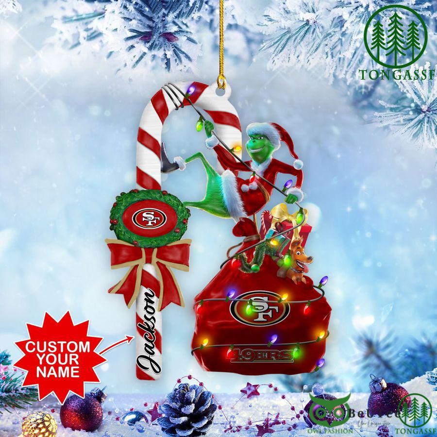 61 san francisco 49ers nfl custom name grinch candy cane ornament 2 side