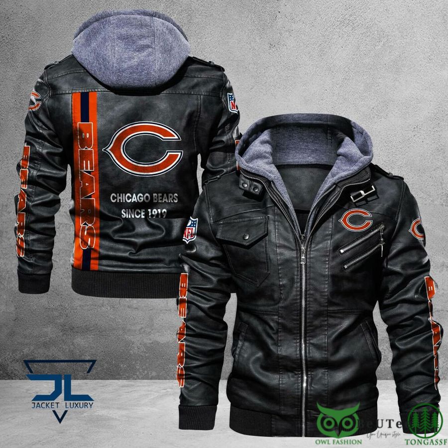 Chicago Bears Logo NFL Black 2D Leather Jacket
