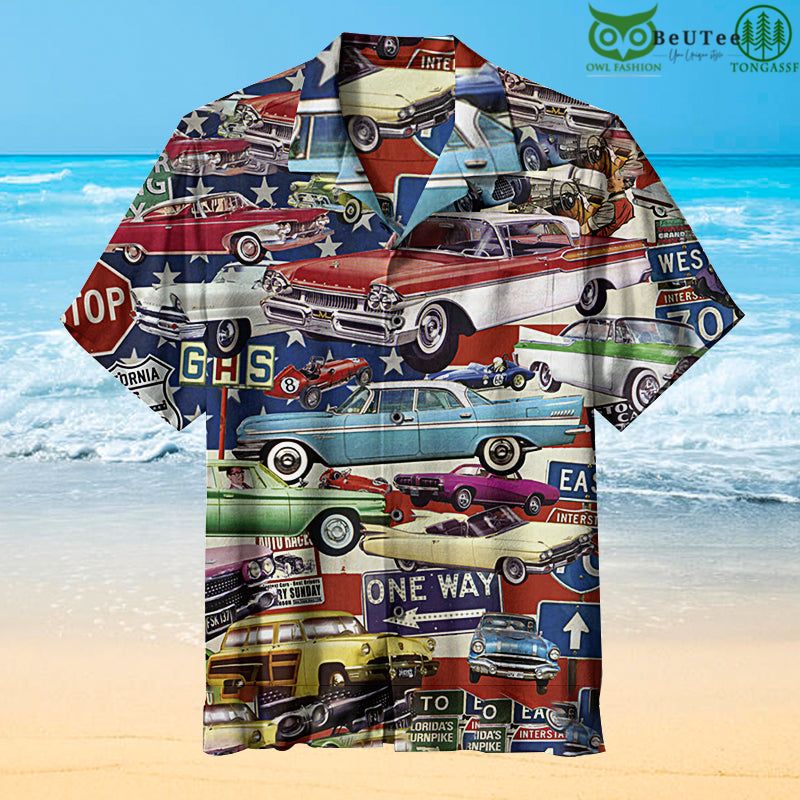Vintage Car Collage Hawaiian Shirt