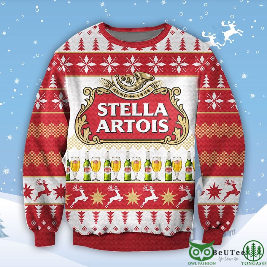 stella artois 3d printed wool ugly sweater
