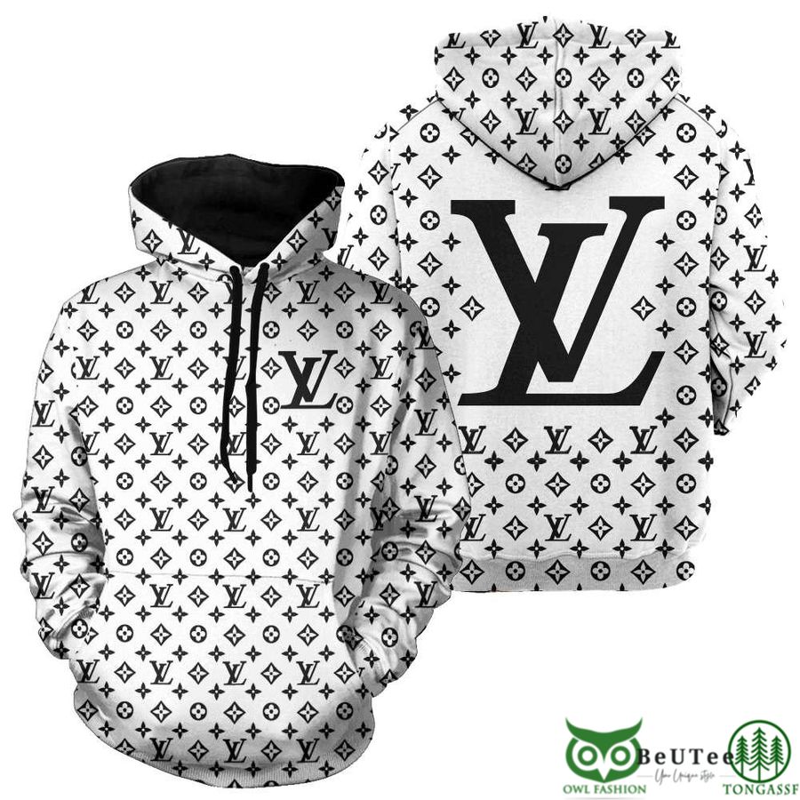 15 Highend Luxury LV Black Monogram White 3D Hoodie