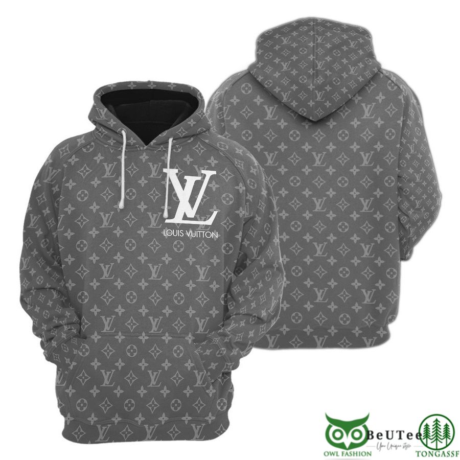 10 Luxury LV Gray Monogram Pattern 3D Hoodie