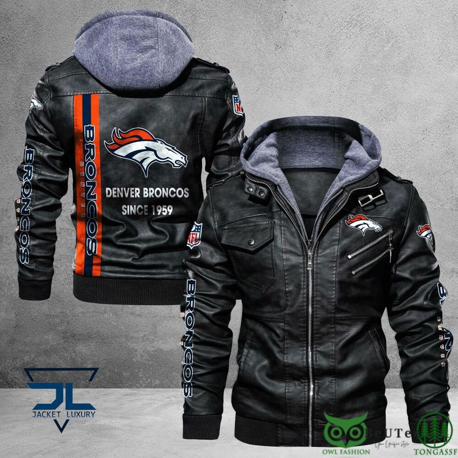 3 Denver Broncos Logo NFL Black 2D Leather Jacket