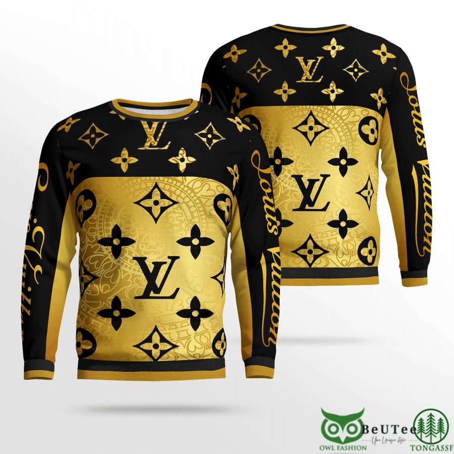 28 Limited LV Golden Pattern Black 3D Ugly Sweater