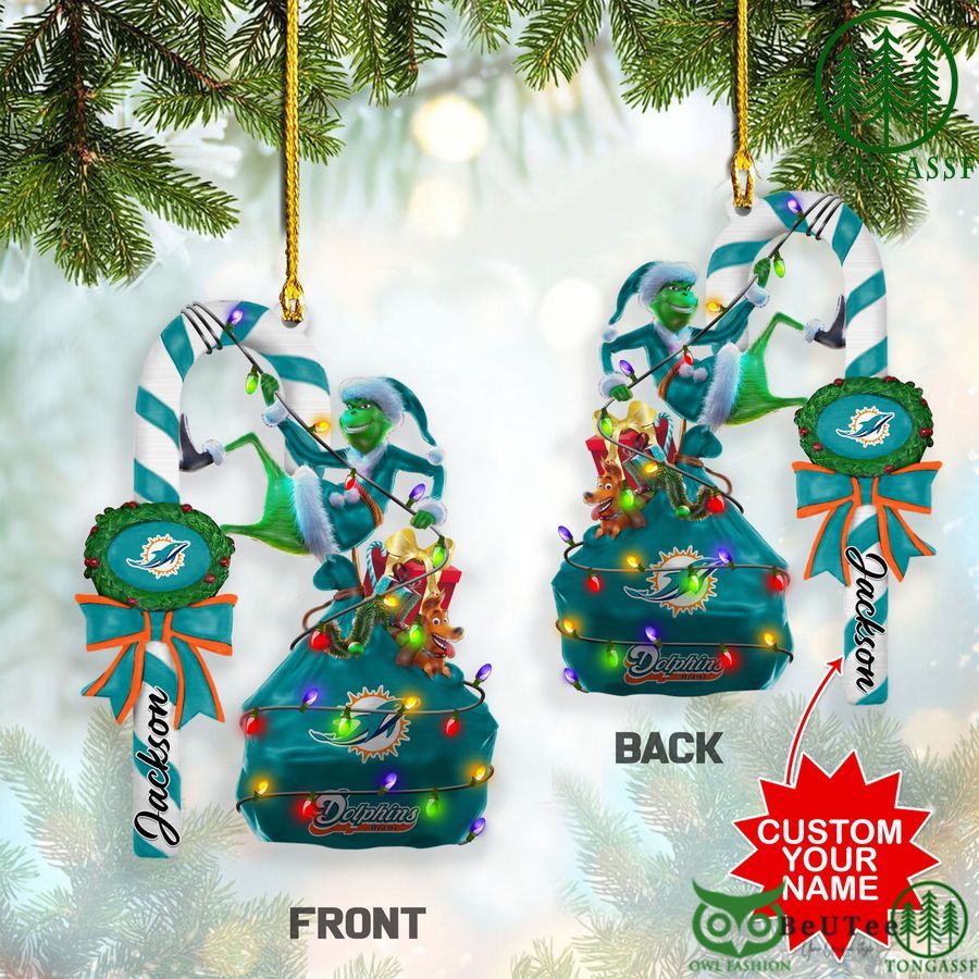 23 miami dolphins nfl custom name grinch candy cane ornament 2 side