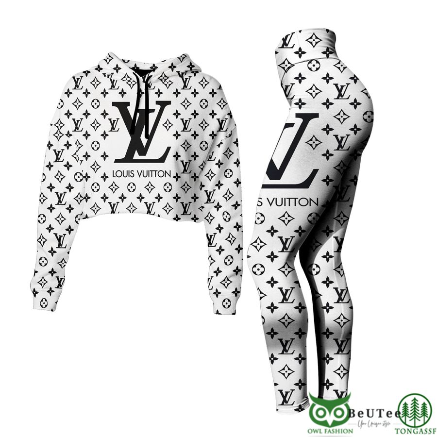 13 Highend Luxury LV White Monogram Crop Hoodie and Legging