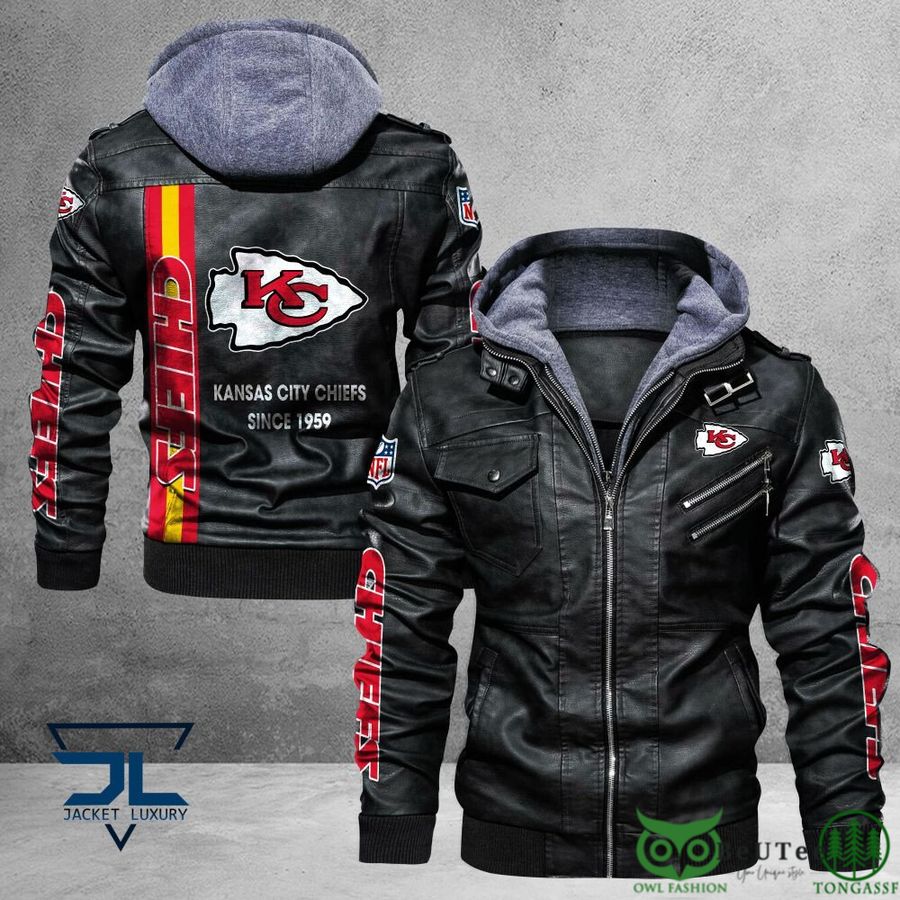 13 Kansas City Chiefs Logo NFL Black 2D Leather Jacket