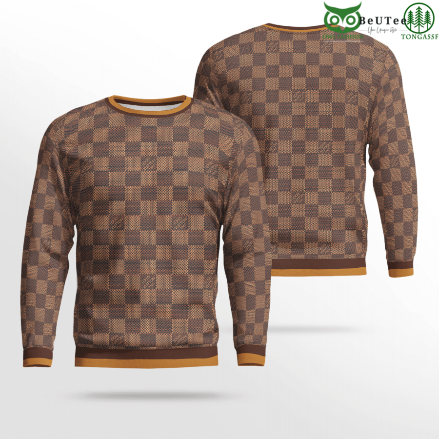 142 LV Louis Vuitton Brown Caro Pattern Premium 3D Ugly Sweater