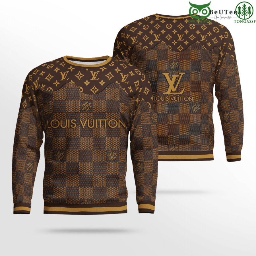 35 Luxury LV Louis Vuitton Big Checkered Brown 3D Ugly Sweater