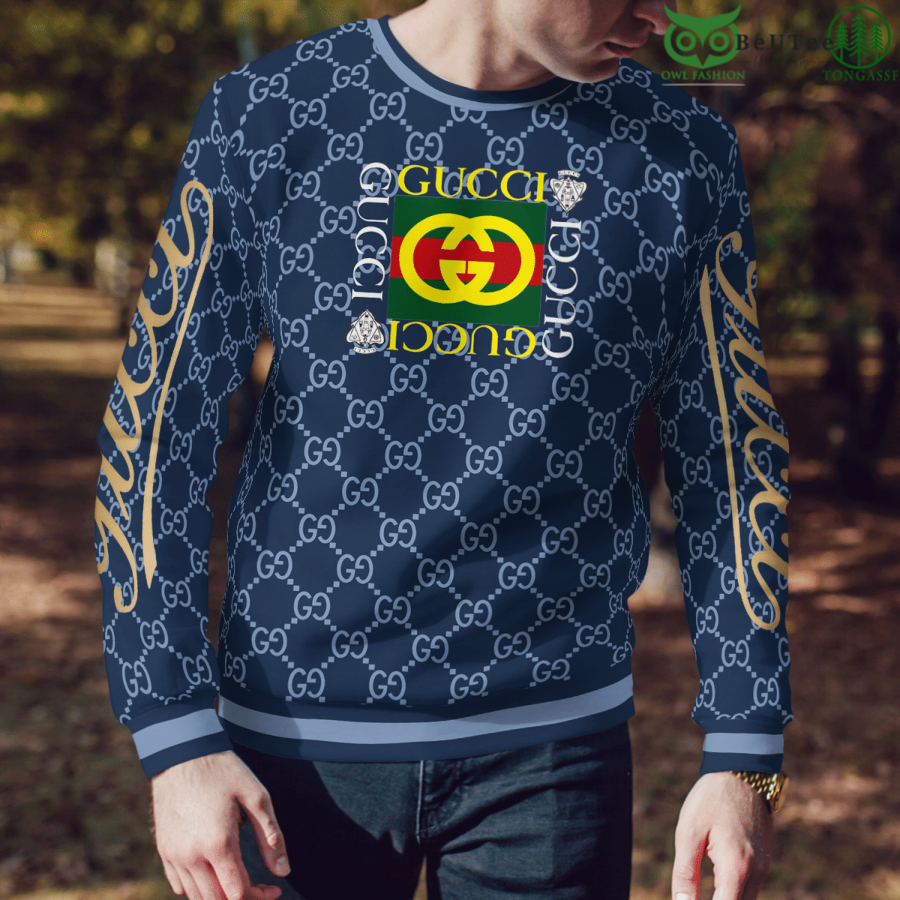Limited Edition Gucci Center Logo Blue Monogram 3D Ugly Sweater - Owl  Fashion Shop