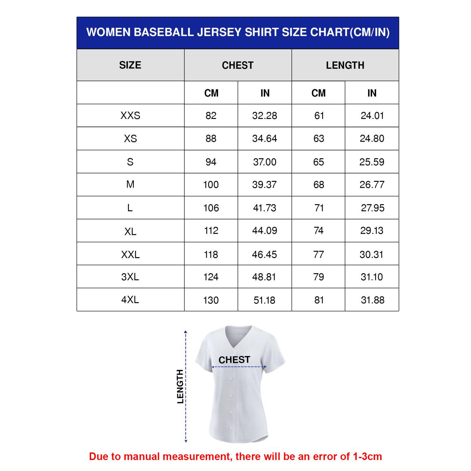 Women Baseball Jersey size