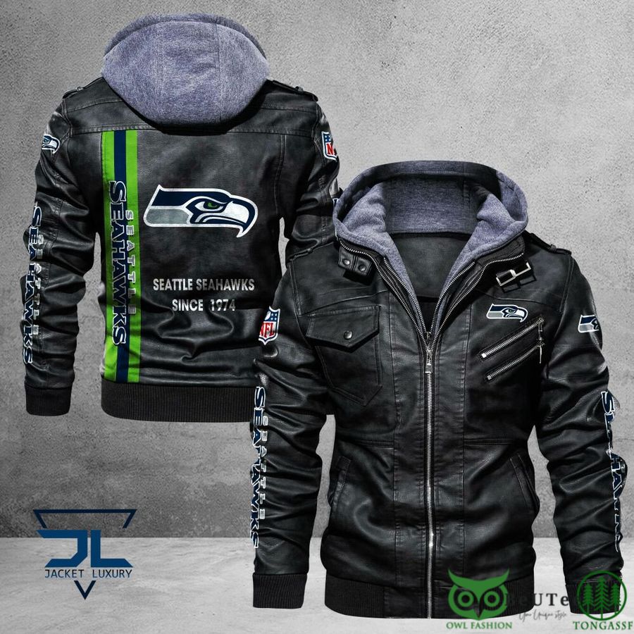 8 Seattle Seahawks Logo NFL Black 2D Leather Jacket