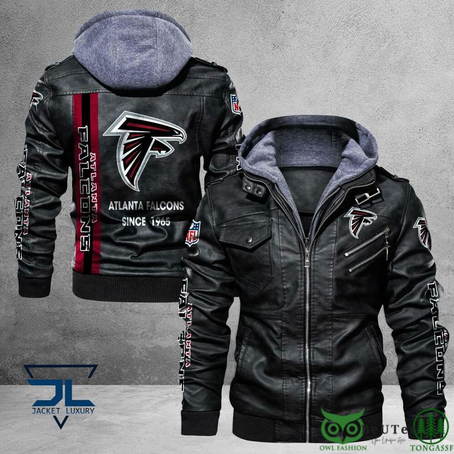 11 Atlanta Falcons Logo NFL Black 2D Leather Jacket