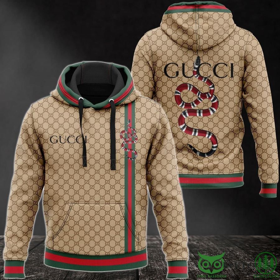 25 Highend Luxury Gucci Snake Beige Monogram 3D Hoodie