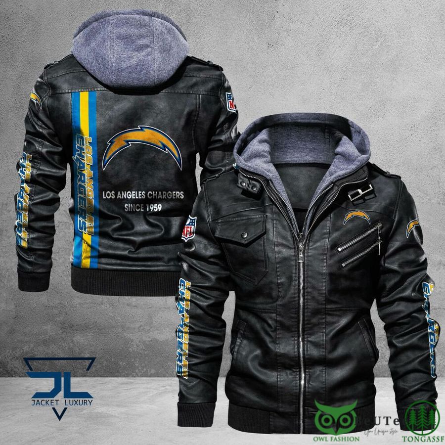 20 Los Angeles Chargers Logo NFL Black 2D Leather Jacket