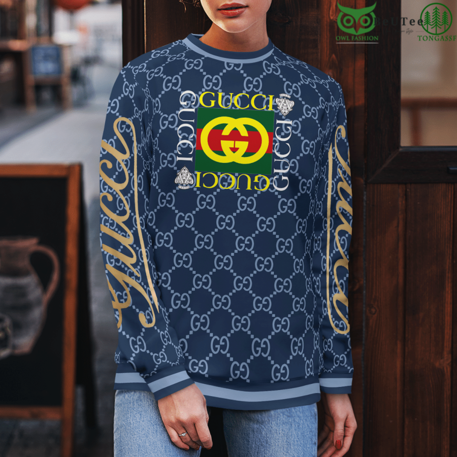 Limited Edition Gucci Center Logo Blue Monogram 3D Ugly Sweater