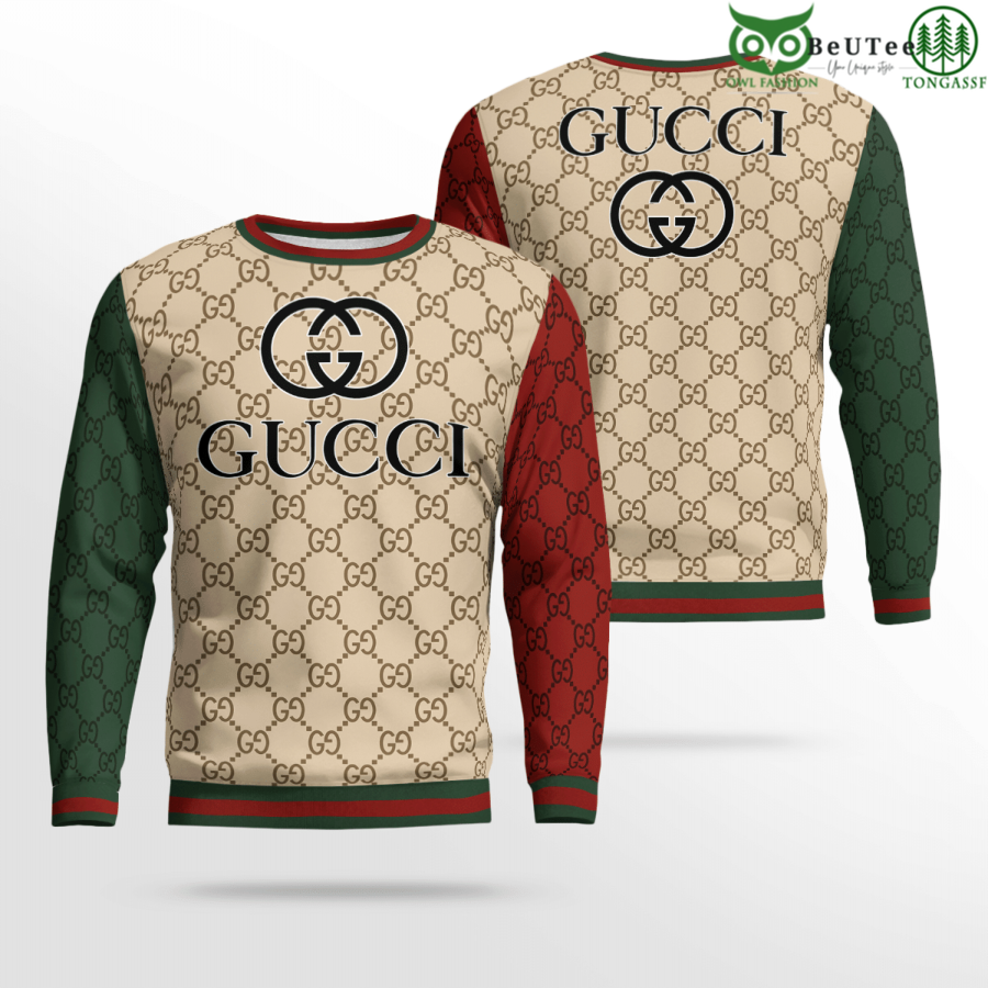 Limited Edition Gucci Center Logo Blue Monogram 3D Ugly Sweater