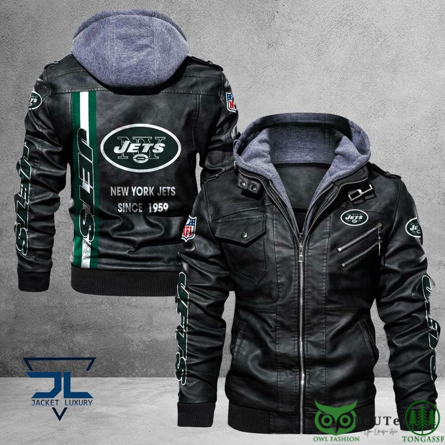 5 New York Jets Logo NFL Black 2D Leather Jacket