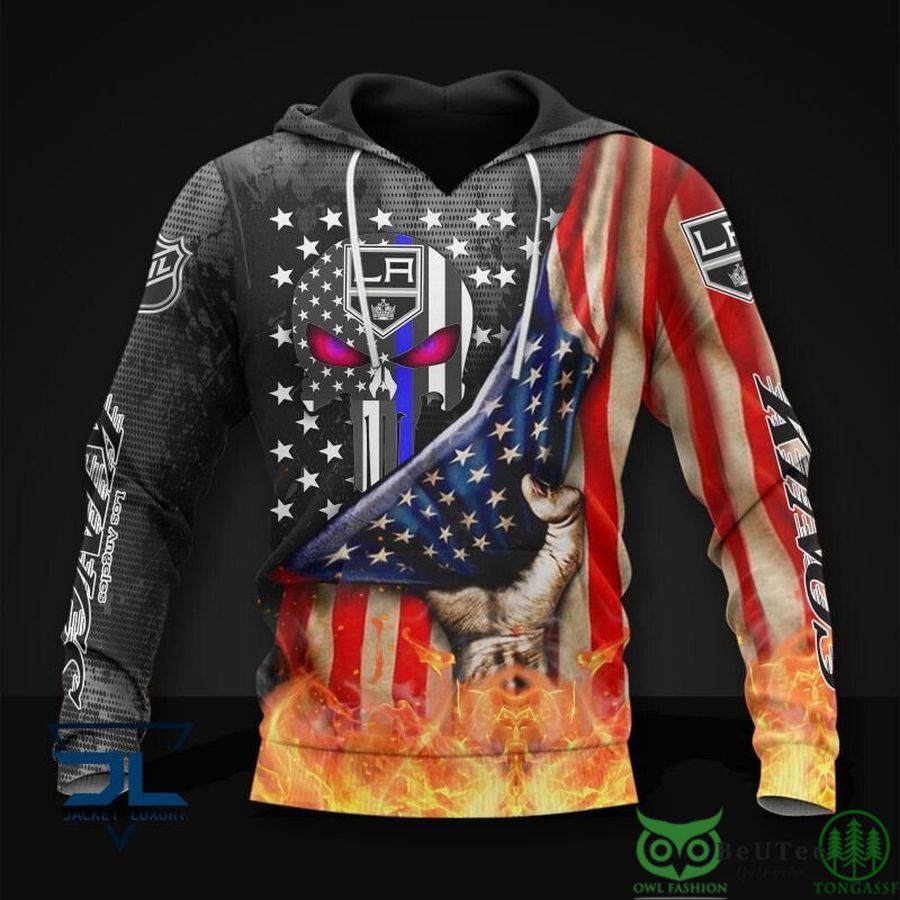 36 Los Angeles Kings NHL US Flag Fire 3D Hoodie Sweatshirt Jacket