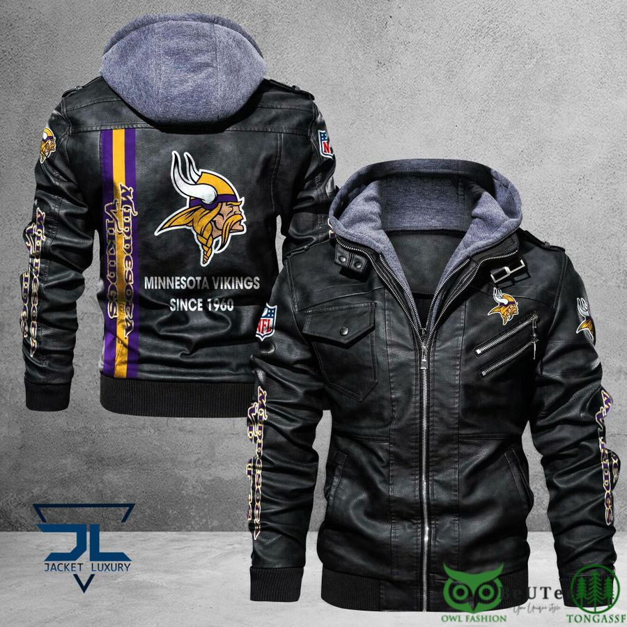 9 Minnesota Vikings Logo NFL Black 2D Leather Jacket