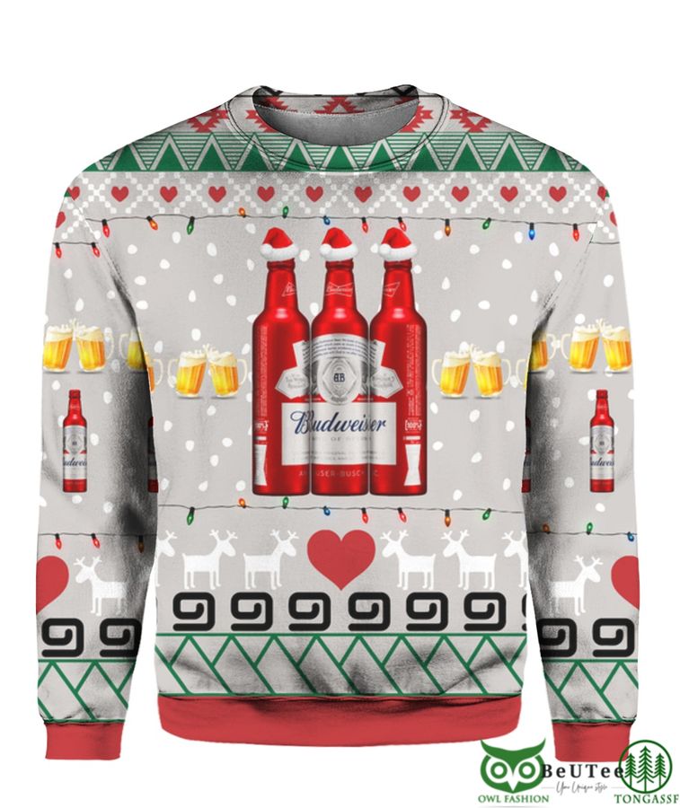 16 Budweiser Beer Red 3D Print Ugly Christmas Sweater Hoodie