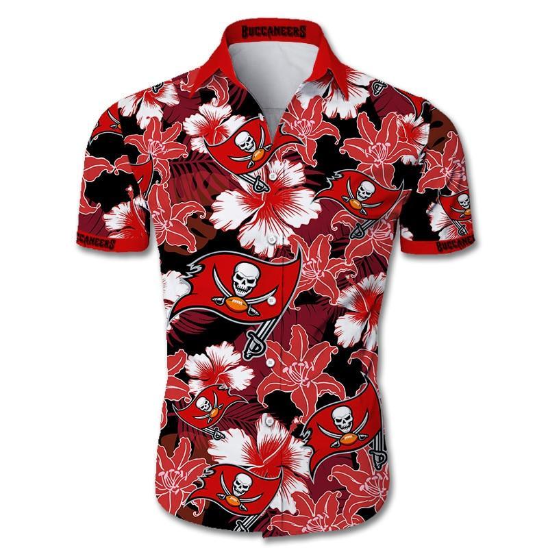 tampa bay buccaneers hawaiian shirt tropical flower short sleeve slim fit body shirt