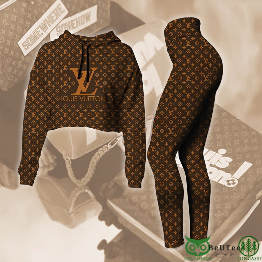 6 Luxury Combo LV Brown Monogram Crop Hoodie Legging