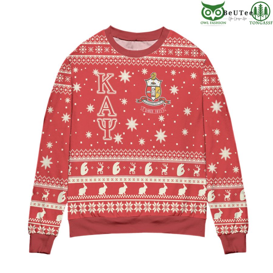 Kappa Alpha Psi Kay Logo Snowflakes Pattern Ugly Christmas Sweater