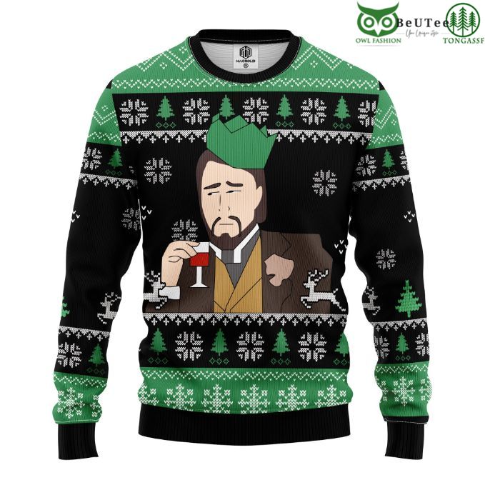 Leonardo Dicaprio Drinking Meme Ugly Xmas Wool Knitted Sweater